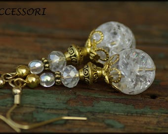 Rock crystal Bohemian glass beads stainless steel earrings earrings white gold