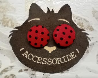 Stainless steel red stud earrings with fabric-covered buttons, original ear jewelry, gift