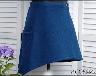 Wrap skirt wool skirt short skirt dark blue wool kidney warmer mini skirt warm