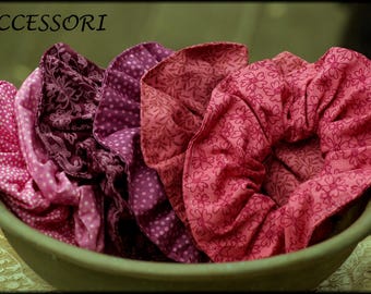 Scrunchie hair tie 4+1 FREE ponytail tie pink fuchsia floral hair accessories muslin cotton polka dot batik