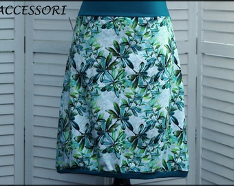 Balloon skirt jersey skirt summer skirt petrol white green cotton jersey floral women's skirt
