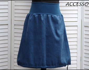 Balloon skirt corduroy skirt blue cotton women's skirt corduroy