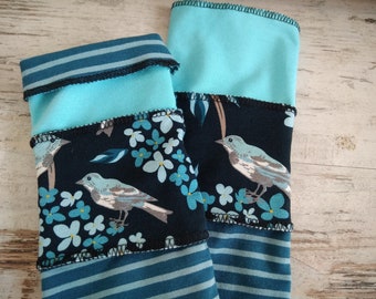 Cuffs Arm cuffs Hand warmers Hand warmer Cotton Summer cuffs Reversible cuffs Bird blue striped patchwork flowered