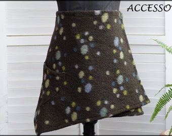 Wrap skirt wool skirt short skirt kidney warmer dotted khaki green blue dots mini skirt wool warm