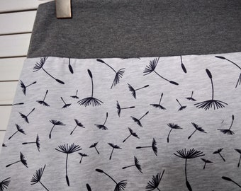 Balloon Skirt Jersey Skirt Summer Skirt Light Grey Black Flowered with Dandelions Cotton Jersey Flowered Women's Skirt