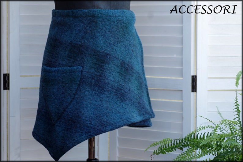 Wrap skirt wool skirt short skirt blue light checked wool kidney warmer mini skirt warm image 5