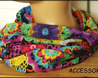 Loop scarf wrap scarf very light summer colorful floral viscose necklace