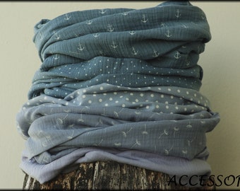 Loop scarf wrap scarf muslin light blue dotted dandelions anchor nice soft cotton necklace