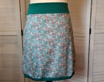Balloon skirt jersey skirt summer skirt turquoise with hummingbird cotton jersey floral ladies skirt