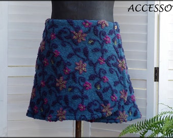 Wrap skirt wool skirt short skirt floral blue pink flowers wool kidney warmer mini skirt warm