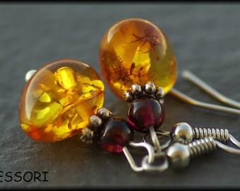 Amber Garnet Stainless Steel Earrings