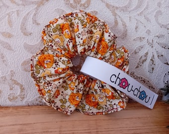 Scrunchie hair tie hair accessories cotton orange flowers floral ponytail holder hair accessory