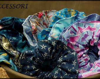Scrunchie hair tie 4+1 FREE, hair tie, blue, turquoise, floral, hair accessories, cotton, polka dot, striped, Japanese and Korean fabrics
