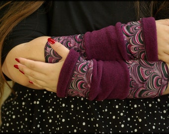 Cuffs Arm warmers Hand warmers Reversible cuffs on both sides purple Polar Fleece Patchwork Hand warmer soft warm cuddly