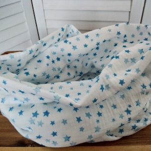 Loop Scarf Wrap Scarf Muslin white blue with stars Cotton Necklace