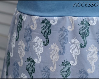 Balloon skirt jersey skirt summer skirt light blue mint green white with seahorse cotton jersey ladies skirt