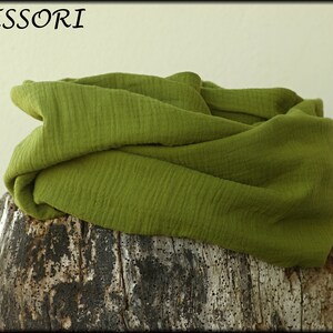 Loop scarf wrap muslin olive green cotton necklace image 4