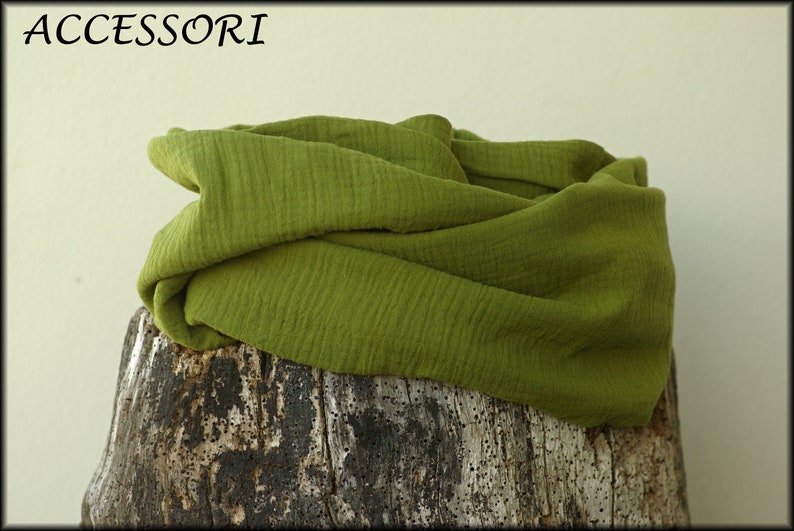 Loop scarf wrap muslin olive green cotton necklace image 4