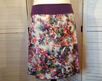 Jersey skirt summer skirt Viscokosejersey colorful violet flowered women's skirt A - shape