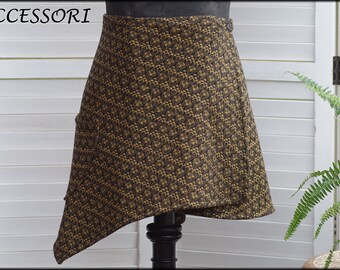 Wrap skirt wool skirt short skirt kidney warmer yellow black mini skirt wool warm