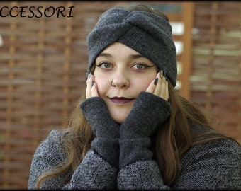 Headband made of knitted fabric, knotted headband, hairband, knotted hairband, turban hairband, bandana, soft, light and cuddly, dark grey