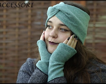 Headband made of knitted fabric, knotted headband, hairband, knotted hairband, turban hairband, bandana, soft, slightly cuddly, mint green