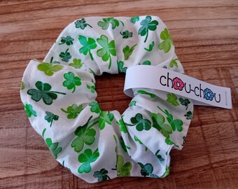 Scrunchie hair tie hair accessories cotton clover green white floral ponytail holder hair accessory