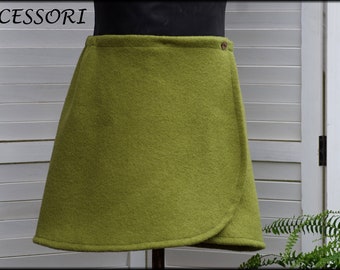 Wrap skirt wool skirt short skirt green wool kidney warmer mini skirt warm