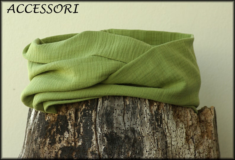 Loop scarf wrap muslin olive green cotton necklace image 5