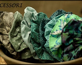 Scrunchie hair tie 4+1 FREE hair tie green petrol turquoise floral hair accessories muslin silk cotton polka dot bat dandelion