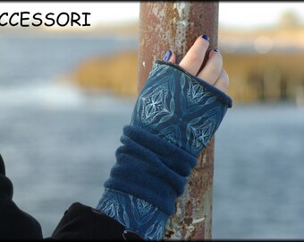 Cuffs Arm cuffs reversible cuffs on both sides blue polar fleece patchwork cotton jersey hand warmers soft warm cuddly