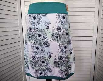 Balloon skirt jersey skirt summer skirt white mint green with dandelions cotton jersey floral ladies skirt