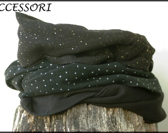 Loop scarf wrap scarf muslin black white stars gold beautifully soft cotton necklace