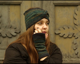 Armwarmers women's warmers wool green blue striped warm wrist warmers
