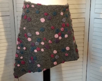 Wrap skirt, wool skirt, short skirt, kidney warmer, grey, pink, purple polka dot mini skirt, wool, warm