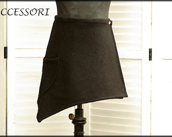 Wrap skirt wool skirt short skirt black wool kidney warmer mini skirt warm