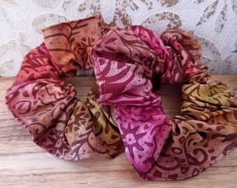 Scrunchie hair tie hair accessories cotton orange pink rainbow flowers floral ponytail holder hair jewelry