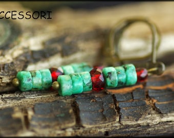 Earrings African turquoise with Bohemian glass beads in red Earrings very light nickel free
