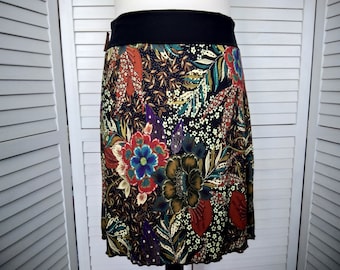 Jersey Skirt Summer Skirt Viscose Jersey Black Flowered Women's Skirt A - Shape
