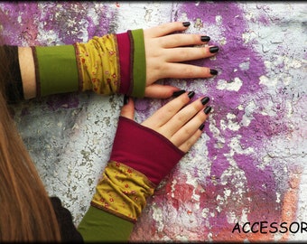 Tulips arm tulips hand tulips turning tulips summer tulips fuchsia green pistaziengreen floral patchwork cotton pulse warmer hand warmer
