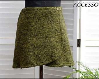 Wrap skirt wool skirt short skirt green mottled wool kidney warmer mini skirt warm