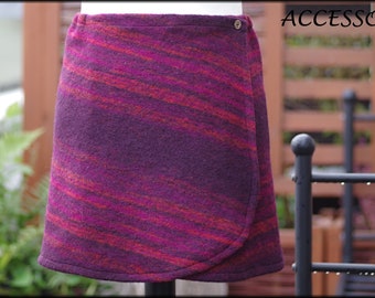 Wrap skirt wool skirt short skirt kidney warmer striped fuchsia pink mini skirt wool warm