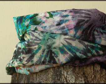 Loop scarf wrap scarf very light batik look petrol green purple pink viscose necklace