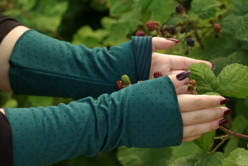 Leichte Armstulpen Stulpen Wendestulpen Handstulpen Baumwolle gestreift gepunktet Punkte Pulswärmer in Herbstfarben Handwärmer Bild 7