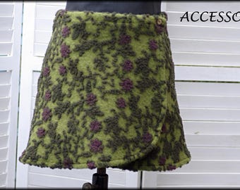Wrap skirt wool skirt short skirt floral green fuchsia flowers wool kidney warmer mini skirt warm