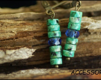 Earrings African turquoise with blue Bohemian glass beads Earrings very light nickel free