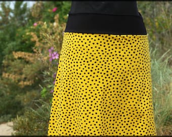 Balloon skirt jersey skirt summer skirt yellow black dotted cotton jersey ladies skirt