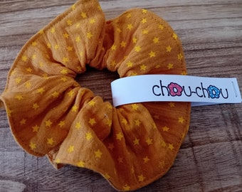 Scrunchie Haargummi Baumwolle Musselin Double Gauze gelb gepunktet Punkte Zopfgummi Haarschmuck