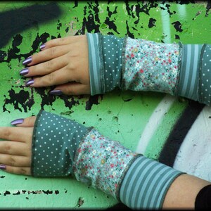 Arm cuffs Hand warmers Pulse warmer Summer cuffs Reversible cuffs mint green striped dotted flowered patchwork image 4