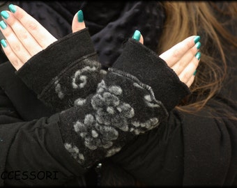 Wool arm warm warm grey black flowered warm